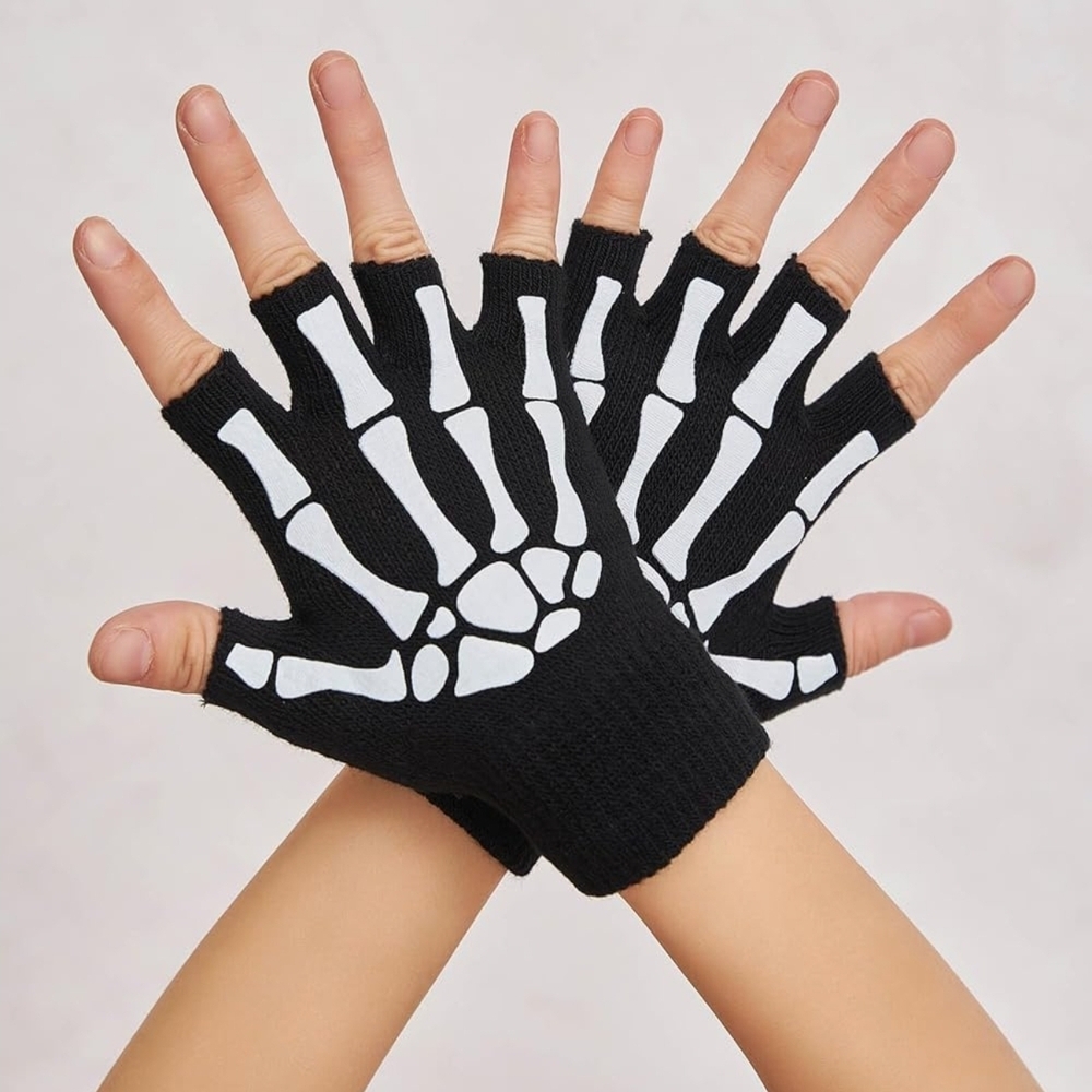 Skeleton Fingerless Gloves‎